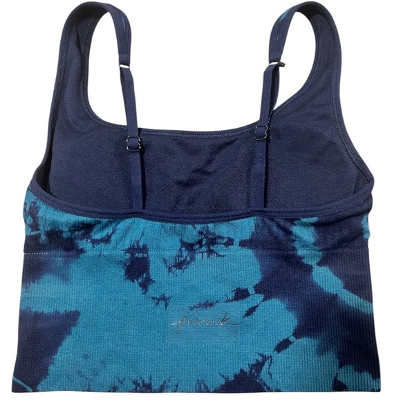 PINK Victoria's Secret Blue Tie-Dye Sports Bra Adjustable Racerback Small Yoga - Picture 2 of 7